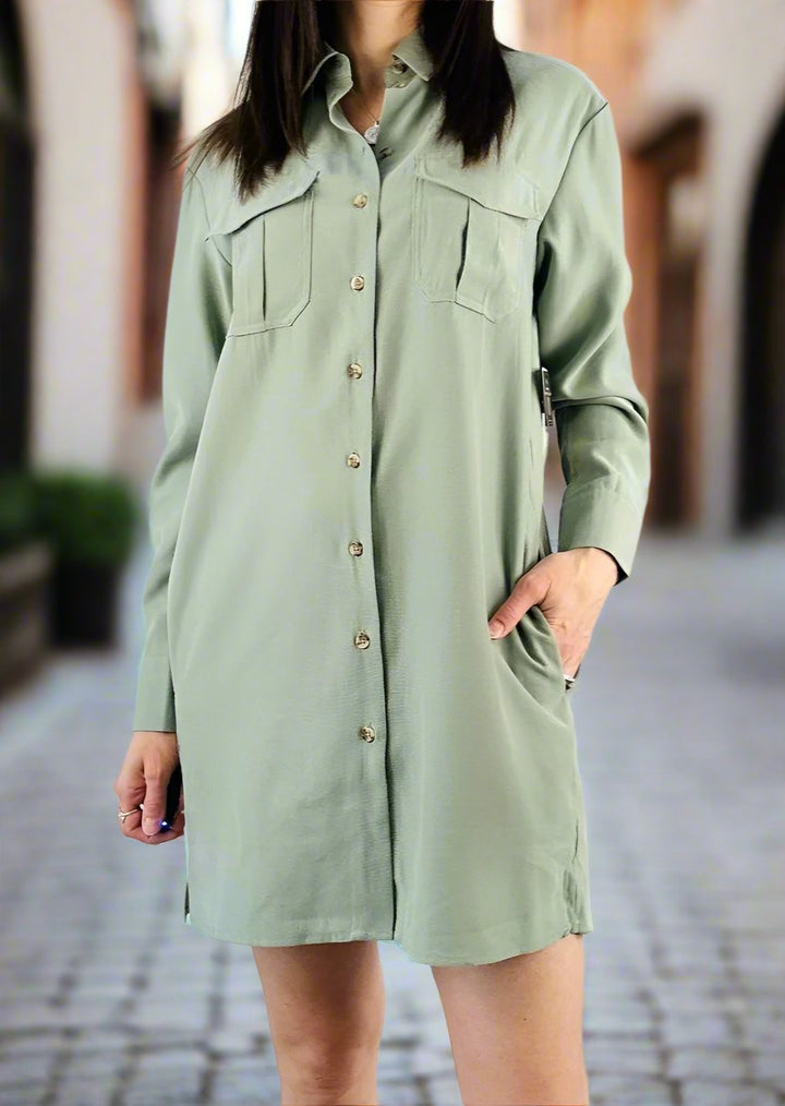 PENELOPE CARGO POCKET MINI SHIRT DRESS