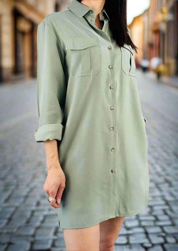 PENELOPE CARGO POCKET MINI SHIRT DRESS