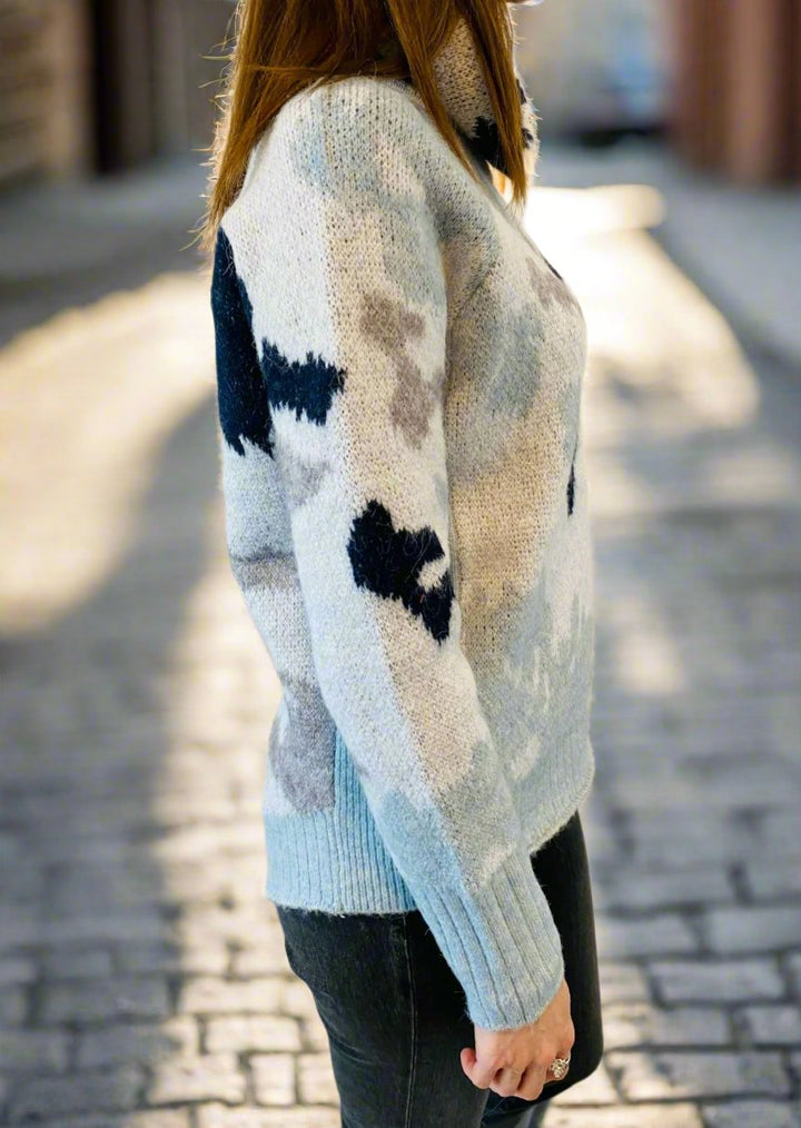 ADVENTURE MOCK NECK BLUE CAMO SWEATER