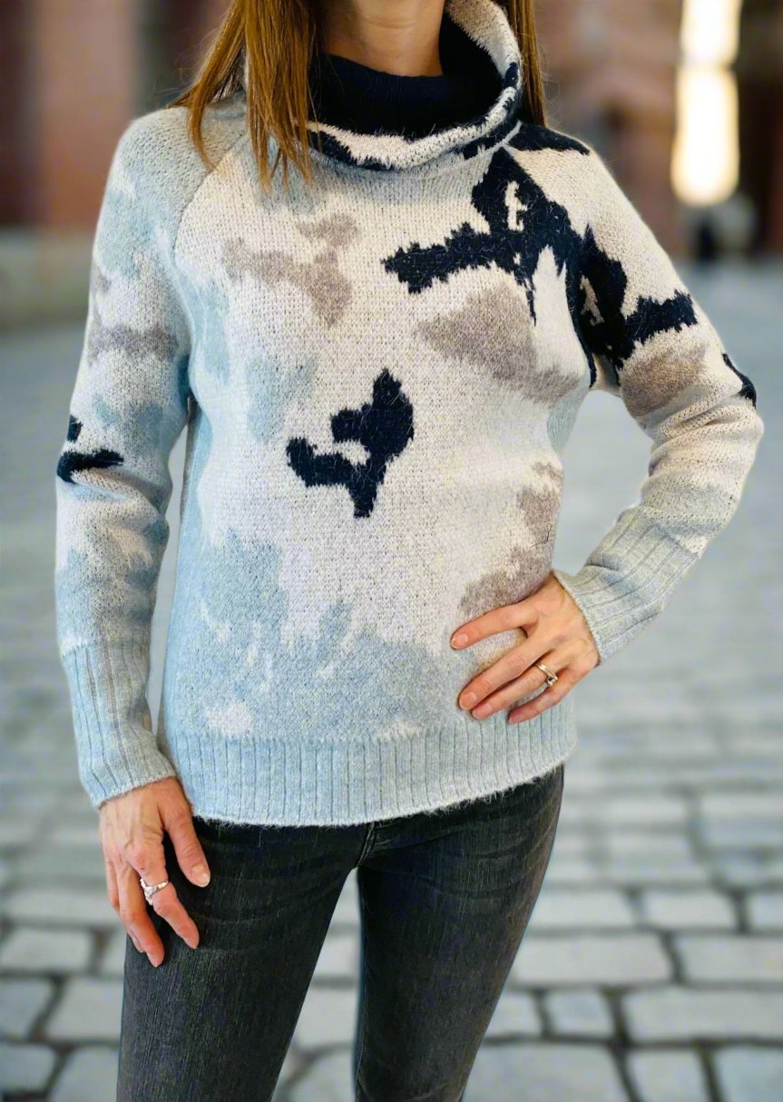 ADVENTURE MOCK NECK BLUE CAMO SWEATER