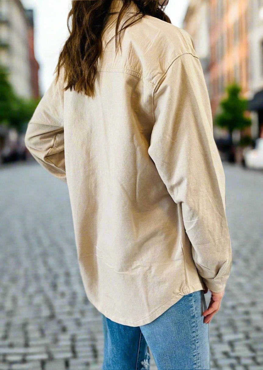 TAKE THE CHILL OFF OVERSIZE BUTTON-UP SHIRT BACK