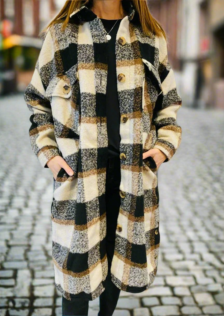 THE TEDDY BRUSHED LONG PLAID JACKET