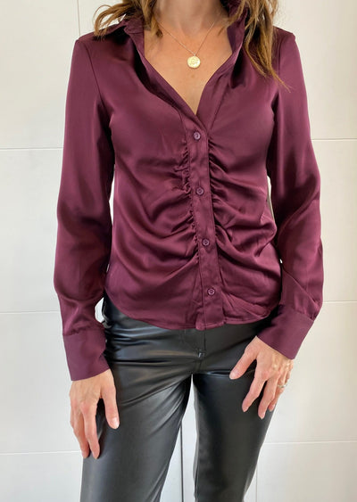 RILEY SATIN RUCHED FRONT BLOUSE