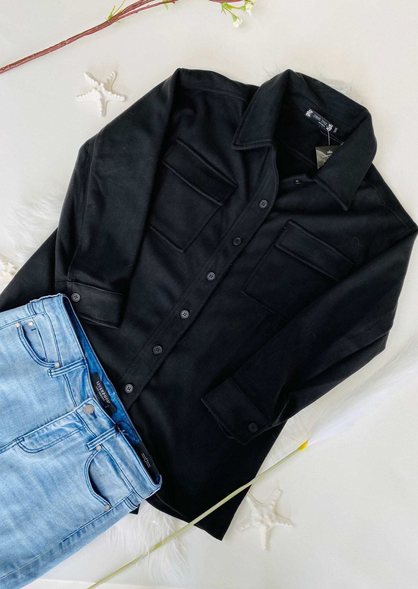 SOFT BUTTON DOWN BLACK JACKET