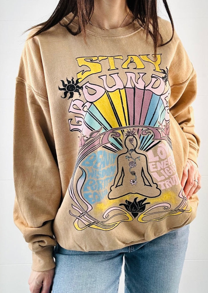 STAY GROUNDED DISTRESSED SWEATSHIRT
