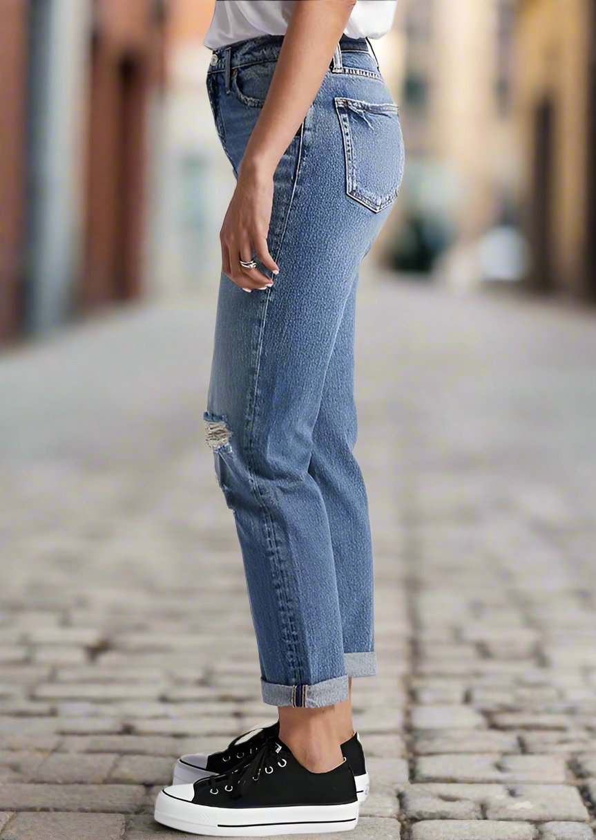 90'S BOYFRIEND INDIGO STRAIGHT JEANS SIDE VIEW