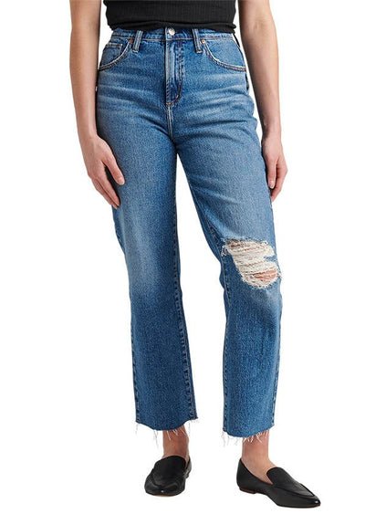 HIGHLY DESIRABLE STRAIGHT DISTRESSED DARK JEANS
