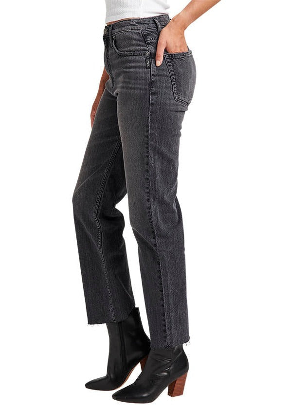 HIGHLY DESIRABLE STRAIGHT WASHED BLACK JEANS SIDE VIEW