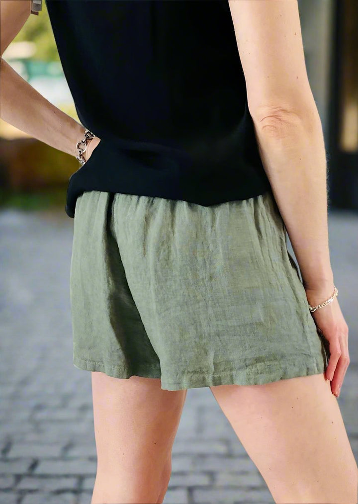 RESORT LIFE OLIVE GREEN LINEN SHORTS
