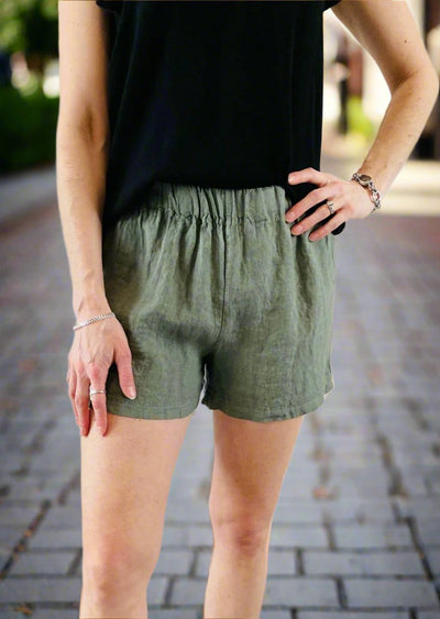 RESORT LIFE OLIVE GREEN LINEN SHORTS