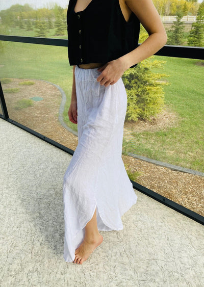 BALMY BREEZE WHITE LINEN SIDE SLIT PANT