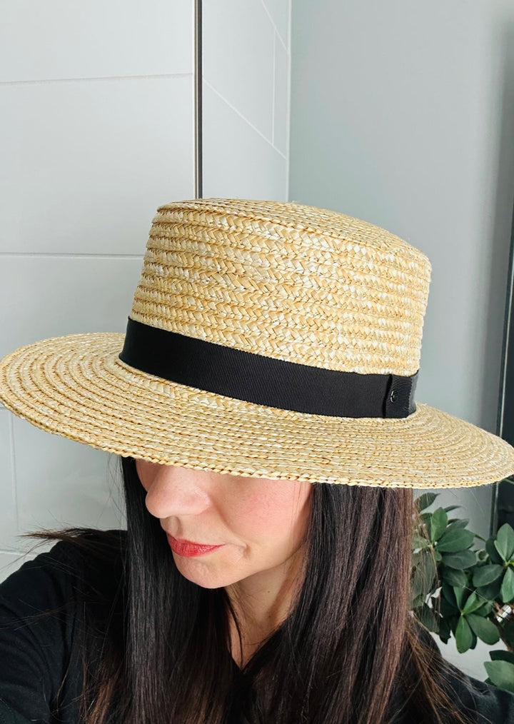 THALIA NATURAL & BLACK BOATER HAT